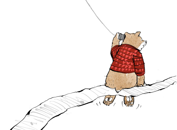 Der Bär telefoniert - Illustration von Andreas Klammt zum Buch "Weil Du mir so fehlst" von Ayse Bosse
